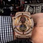 Perfect Replica Hublot Classic Fusion Rose Gold Diamond Bezel Rose Gold Tourbillon Dial 45mm Watch